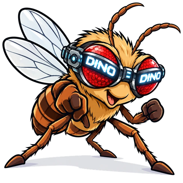 A fruit fly wearing DINO goggles